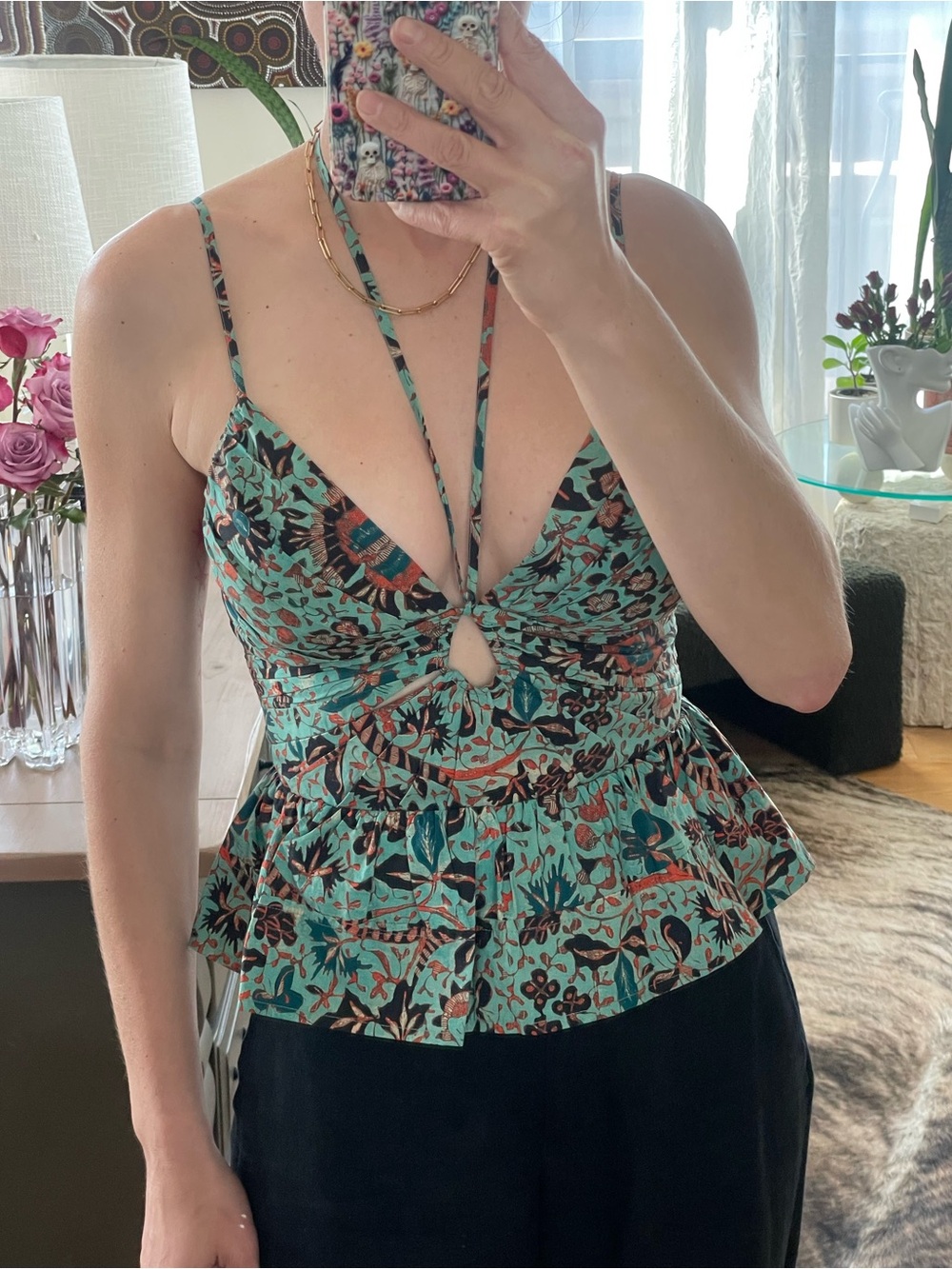 Ulla Johnson Essie Teal Floral Peplum Camisole